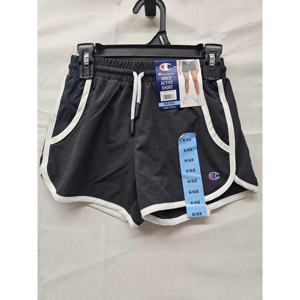 Champion Girls Active Shorts‎ Black White Piping C814SH517 Size S 6 6X NWT